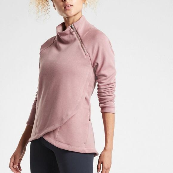Athleta Tops - ATHLETA Mauve Pink Cozy Karma ASYM Pullover Fleece Cowl Neck Jacket Size XS‎